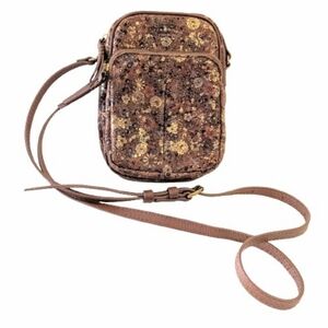 American Leather Co Cleveland Crossbody Mini Bag Suede Floral Print Brown Multi